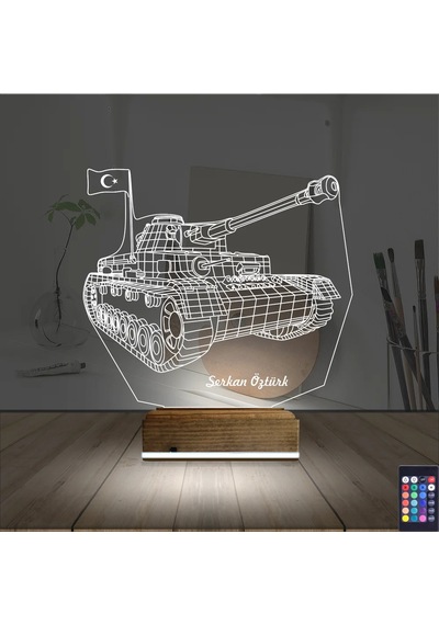 Luvivia Tank Tankçı Asker Kişiye Özel 3d Lamba - Masa Gece Lambası Şeffaf