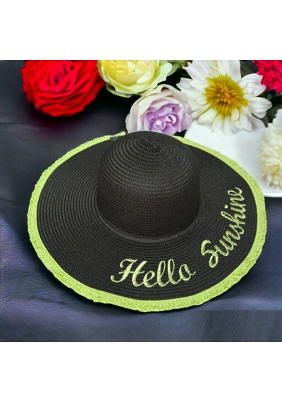 Kadın Hasır Plaj Şapkası Natural Black Sute Bucket Hat Plaj Havuz Siyah