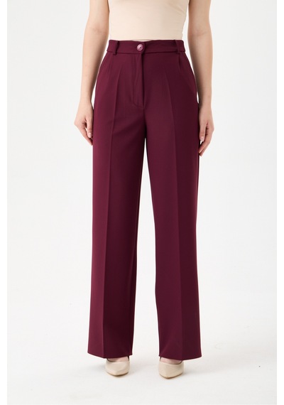 Velnara Moda Mürdüm Boru Paça Cepli Yüksek Bel Dokuma Kumaş Kadın Pantolon Bordo Mürdüm - 918013923 Bordo Mürdüm