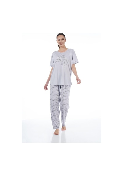 Pjs Estiva 22151 Kadın Kuğulu Viskon Kısa Kollu Büyük Beden Pijama Ta