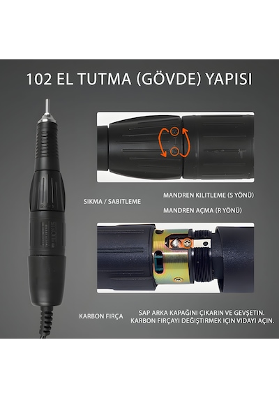 Strong 204 Profesyonel Mikro Motor El Aleti Ahşap, Taş, Metal Oyma Zımpara, Parlatma Ve Delme Uyumlu
