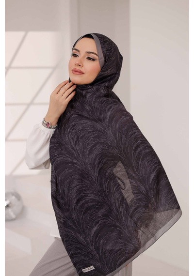 Mimiyum Ebru Desen-soft Şal Gri Siyah Çok Renkli
