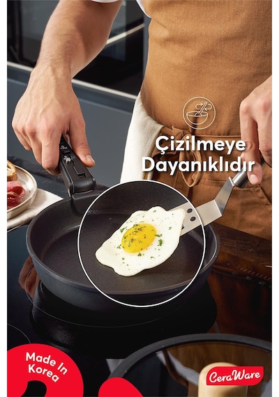 Ceraware Hona Made in Korea Seramik Tencere Tava Seti 14 Parça Sapı Çıkabilen İç İçe Geçen Mutfak Seti Siyah