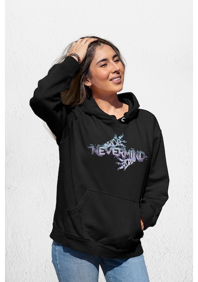 Oversize Desen Baskılı Unisex Hoodie Sweatshirt Siyah