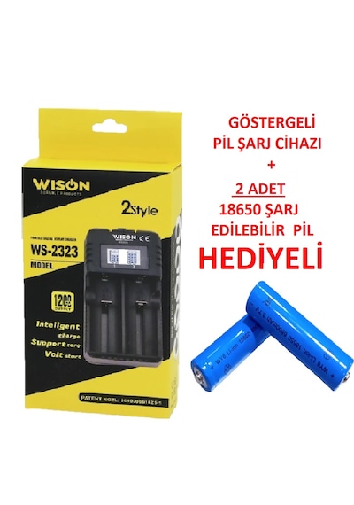 Wison Göstergeli Pil Şarj Cihazı + 18650 Şarj Edilebilir Pil Hedi