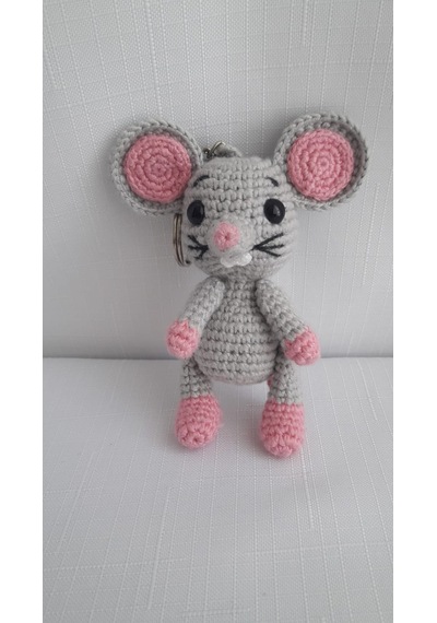 Amigurumi Gri Fare Anahtarlık