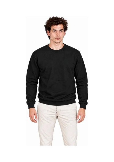 Erkek Bisiklet Yaka İçi Şardonlu 2 İplik Düz Uzun Kollu Regular Fit Sweatshirt - Siyah