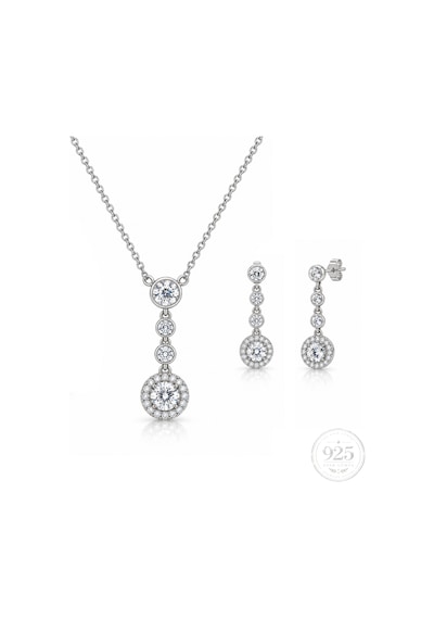 Servi 925 Ayar Gümüş Starlight Zirkon Taşlı Kolye Ve Küpe Seti-519