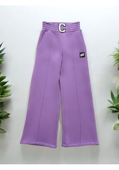 Zekids Kız Çocuk Bel Lastikli Bol Paça Dikişli Pantolon-14375 Lila