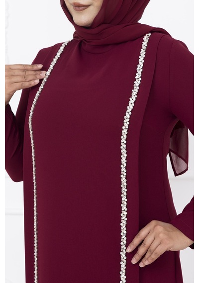 Amine Hüma Yakut Abiye Elbise Bordo Bordo