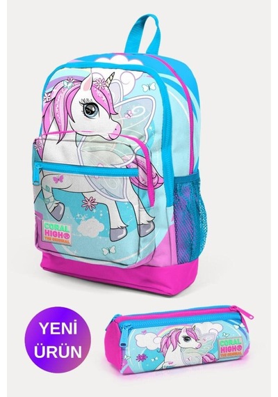 Mavi Neon Pembe Unicorn Çok Renkli