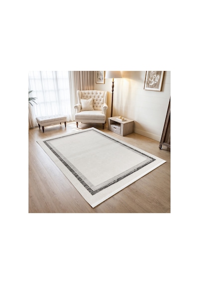 Badelya Home Krem Gri 7107 Modern Desen Doğal Taban Saçaklı Salon Koridor Mutfak Çocuk Oturma Odası Halı Yolluk 7107krem-gri