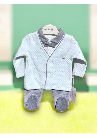 Miomini Baby Erkek Bebek Kapitone Patikli Papyonlu 2 Li Takım-14949 Mavi