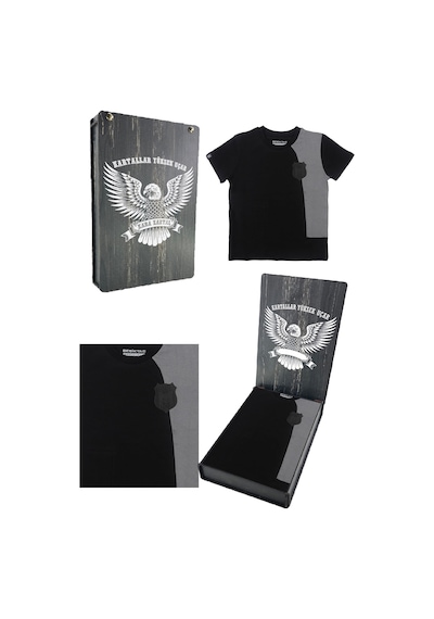 Beşiktaş Orijinal Sıfır Yaka Çocuk T-shirt Hediyelik Ahşap Kutulu Antrasit