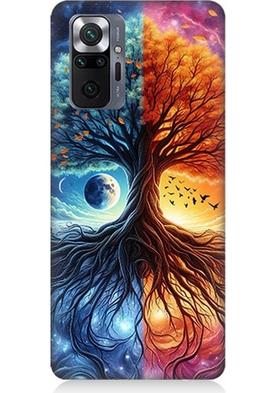 Xiaomi Redmi Note 10 Pro Uyumlu Hayat Ağacı Ve Gece Gündüz Desenli Silikon Kılıf Çok Renkli