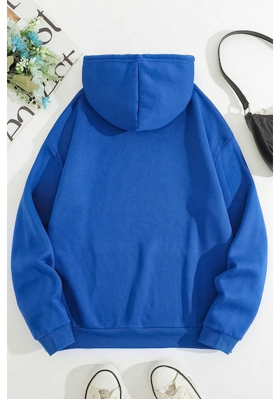 Unisex Panda Baskılı Oversize Sweatshirt Mavi
