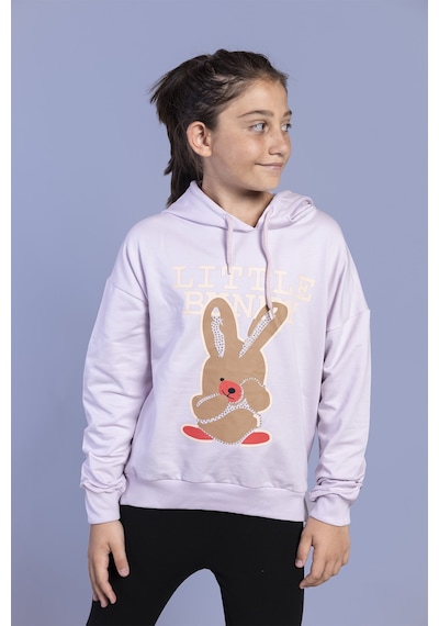 Toontoy Kız Çocuk Tavşan Baskılı Kapüşonlu Sweatshirt Açık Pembe