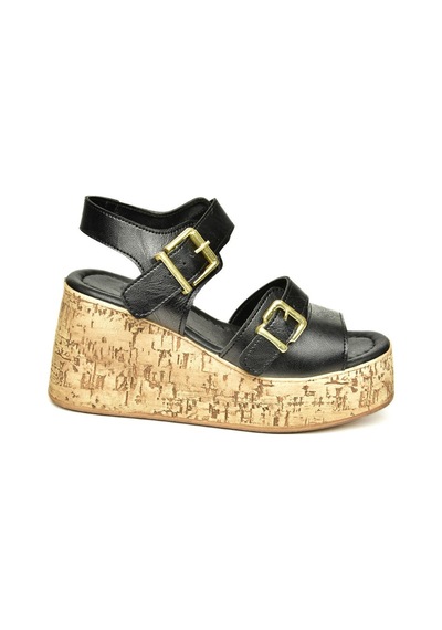 Fox Shoes U996752009 Siyah Dolgu Topuklu Kadın Ayakkabı Siyah-suni Deri Siyah