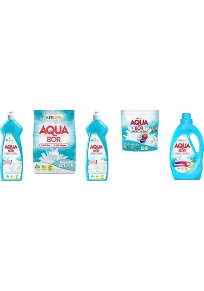 Aquabor Doğal Mineralli Bulaşık + 4kg Beyaz + Bulaşık + Tablet + Sıvı Renkliler Set