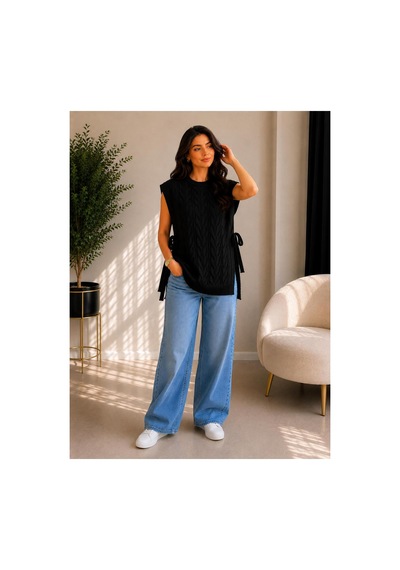 Hira Life Fashion Kadın Bisiklet Yaka Yanları Açık Bağcıklı Oversize Triko Süveter Siyah Siyah Hira Life Fashion Kadın Bisiklet Yaka Yanları Açık Bağcıklı Oversize Triko Süveter Siyah Siyah