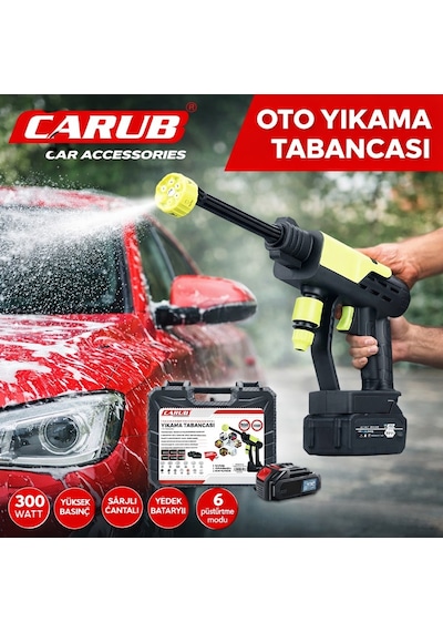 Carub Oto Yıkama Tabanca 6 Mod Şarjlı 300w Yedek Batarya + Çantalı