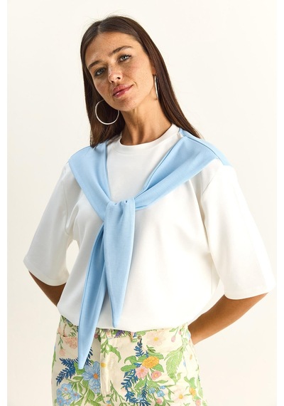 Shade Kadın Şal Detaylı Oversize Basic T-shirt 1094 60286118 - Beyaz-bebe Mavi Beyaz - Mavi Shade Kadın Şal Detaylı Oversize Basic T-shirt 1094 60286118 - Beyaz-bebe Mavi Beyaz - Mavi