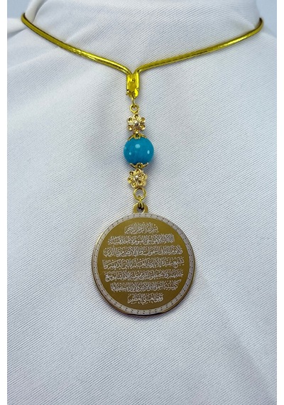 Çiçek Turkuaz Doğal Taşlı Gold Çelik Çift Taraflı Ayetel Kürsi/ N