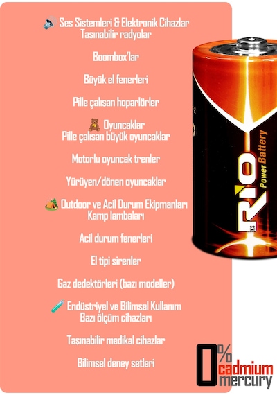 Rio 2li Büyük Boy Pil R20 D-size Pil D Boy Pil Oyuncak Pili Çinko Karbon Pil Zn-c 1.5 V