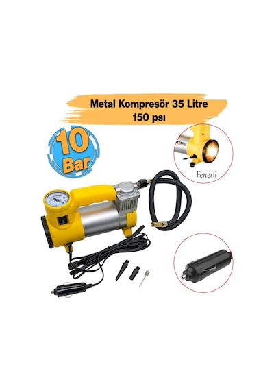 Metal Hava Kompresörü 150 Psı 12v Araç Tipi Çakmaklık Araba Bisiklet Teker Lastik Şambrel Top Şişirme