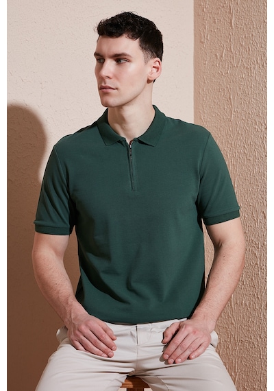 Buratti Pamuklu Regular Fit Yarım Fermuarlı Erkek Polo Yaka T Shirt 5903008 Nefti