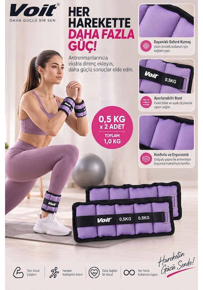 0.5 KG x 2 Adet Ayarlanabilir El ve Ayak Bilek Ağırlığı, Cırt Cırtlı Fitness ve Egzersiz Ağırlık Seti