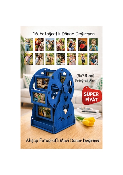 Ahşap Fotoğraflı Değirmen Mavi