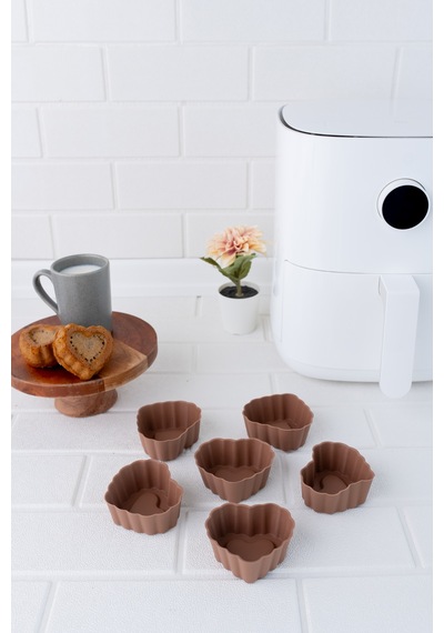 Onikiden Airfryer Silikon Kalp Muffin Kek Kalıbı 6 Lı- Tüm Hava Fritözleriyle Uyumlu Sl11