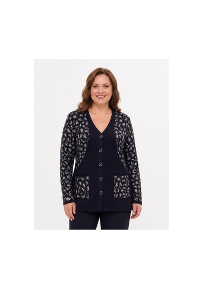 Onno Style Women Simli Leopar Desen Klasik Düğmeli Ceket Lacivert