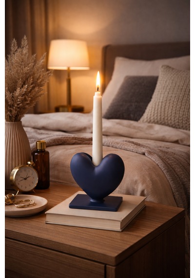 Dekoratif Kalpli Şamdan Romantik Mumluk Lacivert