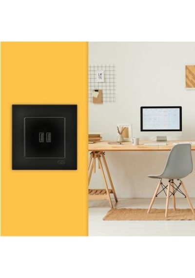 Metalik Siyah 2 Usb Çıkışlı 5v Şarj Prizi İle Modern Çözüm