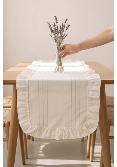 Beyaz Fırfırlı Colber Runner 45x115 Cm