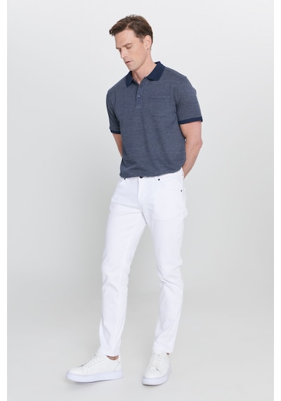 AC&Co / Altınyıldız Classics Erkek Beyaz 360 Derece Her Yöne Esneyen Slim Fit Dar Kesim Diyagonal Desenli Pantolon Çok Renkli