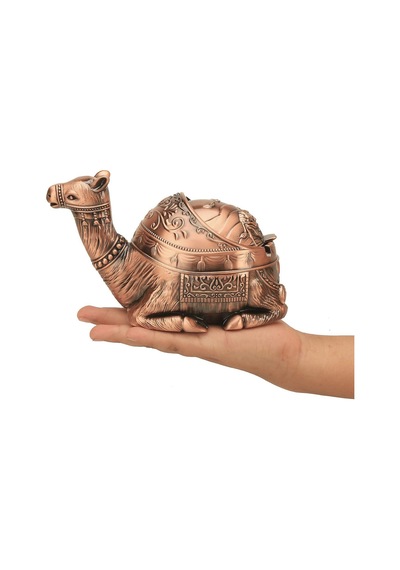 Lüks İşlemeli Metal Deve Biblo Tütsülük Rüzgar Geçirmez Küllük Çok Fonksiyonlu Dekoratif Obje 13 Cm. 03437991