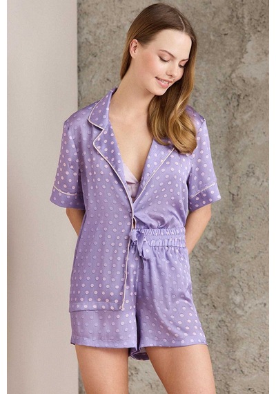 Pierre Cardin 1225 Kadın Empirme Saten 3'lü Şort Takım-violet Viola