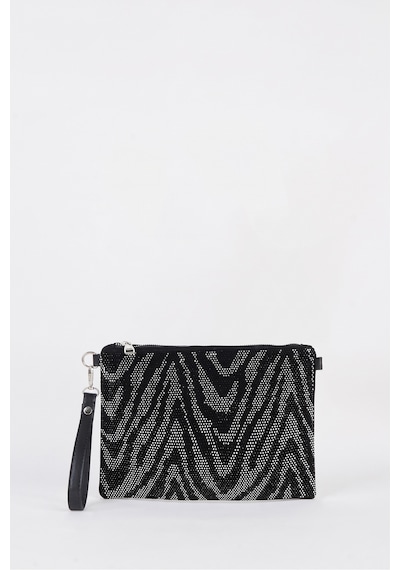 Vivaq Kadın Zikzak Gümüş Taşlı Süet Bilek Askılı Ve Zincir Askılı Portföy El Ve Clutch Çanta SİYAH