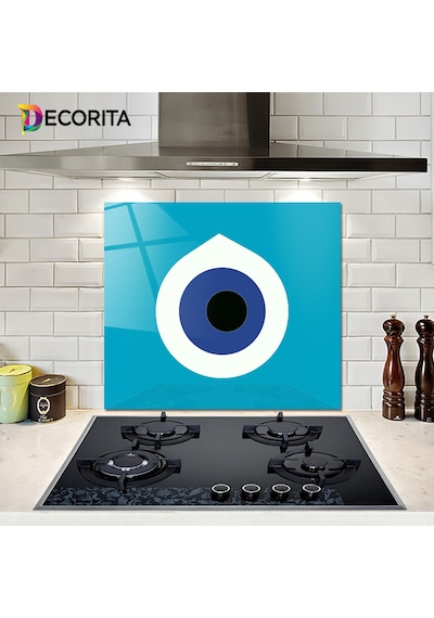 Decorita Cam Ocak Arkası Koruyucu | Nazar Boncuğu | 52cm X 60cm