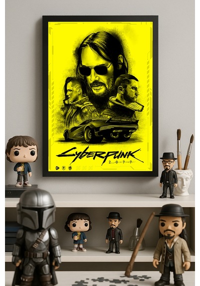 Cyberpunk Siyah Ahşap Çerçeveli Poster, Dekoratif Oyun Duvar Tablosu