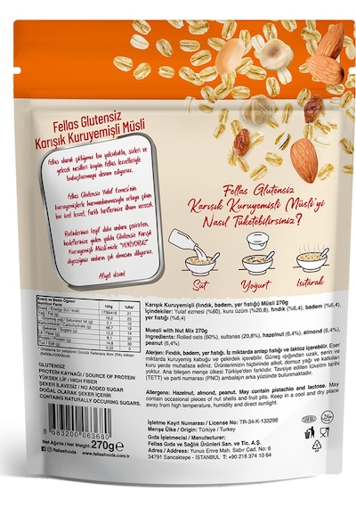 Fellas Glutensiz Müsli - Karışık Kuruyemişli 270g
