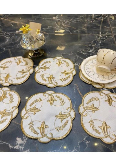 Sarmaşık Gold 6'lı Kokteyl Sunum Peçetesi Linen Keten Kumaş Üzeri