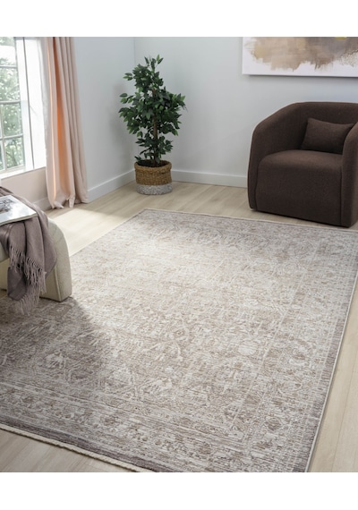 Mariesse Home Vintage Eskitme Desenli Makine Dokuma Salon Oturma Odası Halısı 10200 Bej