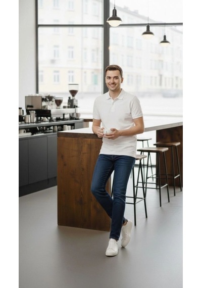 Erkek Polo Yaka Düğmeli Pike Kumaş Tişört Regular Fit Kısa Kol T-shirt - Beyaz