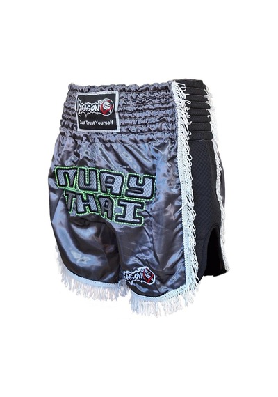 Dragondo Mt3020 Apache Muaythai Şort Antrasit Püsküllü Şort Nakışlı Muay Thai Şortu Antrasit
