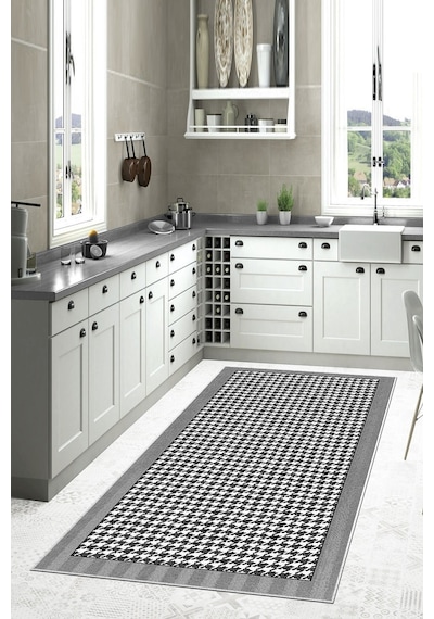 West Home Dijital Baskı Yıkanabilir Kaymaz Taban Salon Halısı Mutfak Halısı Koridor Halısı Wh 446 Grey
