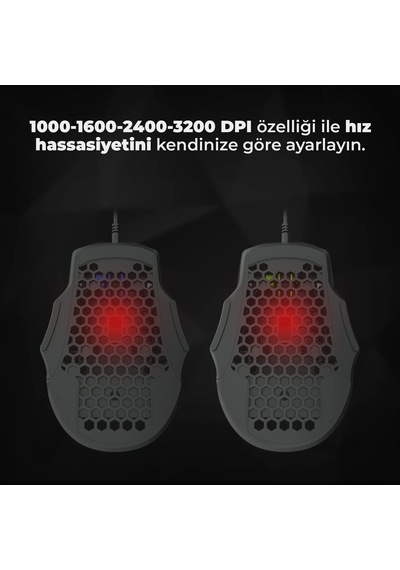 Ms107 Kablolu Rgb Led Aydınlatmalı 103 Gr Ağırlık Terleme Önleyici Malzeme Delikli Tasarım Optik Sensör 3200dpı 7 Tuşlu Oyuncu Mouse Siyah